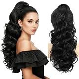 Claw Clip Black Ponytail Extension for Women Long Wavy Pony Tails Hair Extensions Fluffy Natural Looking 24 Inch hair extensions ponytail for Daily Use