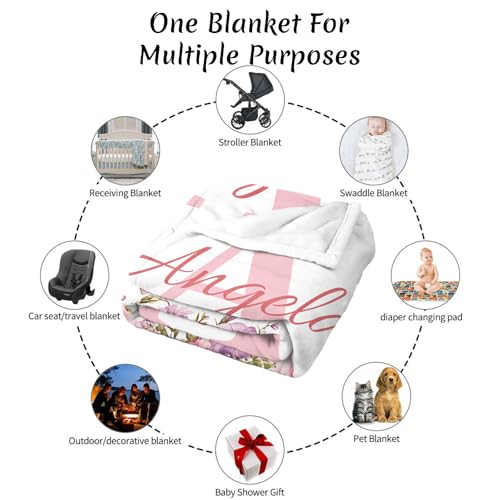 Image of Personalized Baby Blanket with Name, Custom Name Blanket for Kids Soft Flanne Blankets in Easter Personalized Baby Gifts for Infant Newborn Shower (Rose Pink)