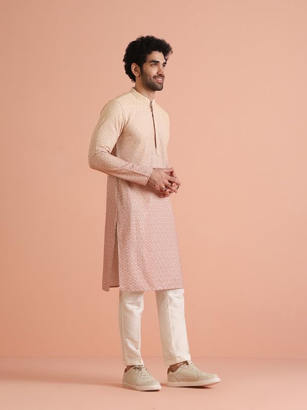Kisah Mens Kurta|Blended Fabric Embellished Design Mens Ethnic Wear|Regular Fit Mandarin Collar Long Sleeves, Rust, 40