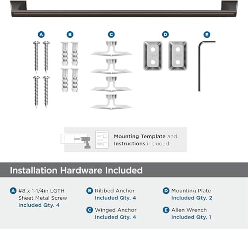 Image of Amerock Mulholland 24 inch Oil-Rubbed Bronze Towel Bar | Decorative bathroom hardware in durable Zinc /Stainless Steel construction; mounting hardware included for easy installation