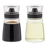 Olive Oil and Vinegar Dispenser Set, Glass Cruet Bottles, No Drip Tops for Salad Dressing, Soy Sauce (5.5 oz, 2 Pack)