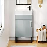 Discover the Best Vanity for Small Bathroom: Top 10 Picks 8 YITAHOME 16 Inch Bathroom Vanity with Sink, Bathroom Cabinet Vanity for Small Space, Freestanding Storage Bathroom Vanity with 1 Soft Closing Cabinet, Grey