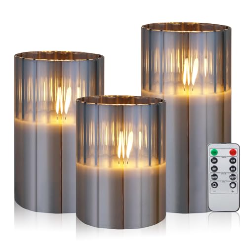 CCLIFE CushHom - Juego de 3 velas LED con mando a distancia, función de temporizador, 300 horas de parafina parpadeante, cera real, sin llama, funciona con pilas