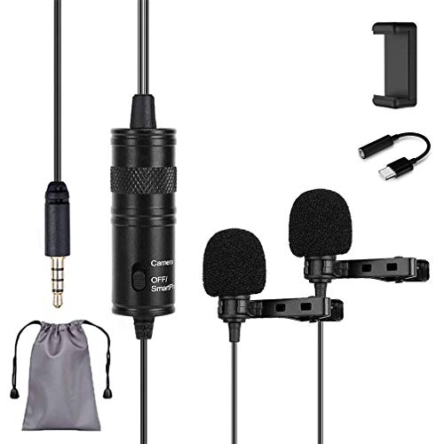 Lvd2M Dual Lapel Lavalier Mikrofon, Externe doppelkopf Ansteckmikrofon 3,5mm Clip-on Omnidirectional Microphone für iPhone Android