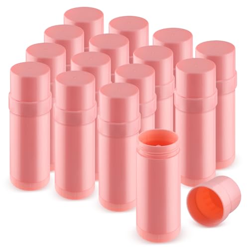 15 Pack 2 oz/60ml Plastic Deodorant Containers,Empty Round Twist-Up Solid Stick Tube Container for Homemade Deodorant,Shaving Soap Stick,Heel Lip Balm,Solid Lotion Bars-Top Filling,Pink