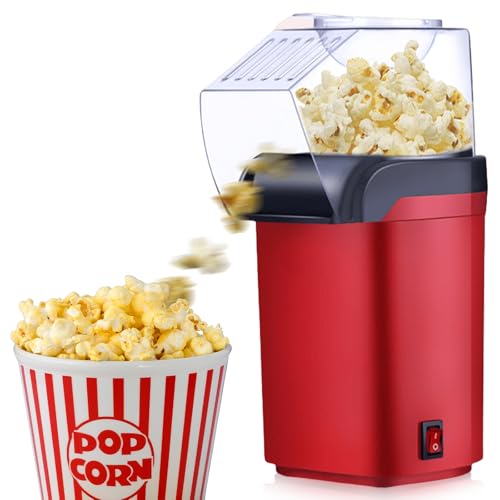 Máquina de palomitas de maíz de aire caliente de 1200 W sin aceite ni grasa, fabricante eléctrico rápido en 3 minutos, operación de un botón compacto con cuchara de medición ideal para casa y fiestas