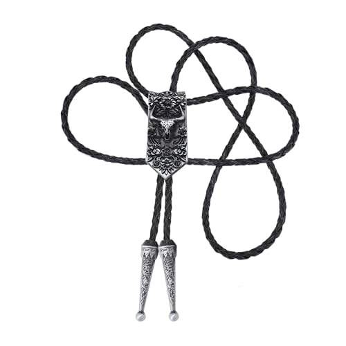 Image of Joxevyia Bolo Tie for Men Vintage Cow Skull Leather Rope Western Cowboy Necktie Vintage Bola Tie Gift for Him