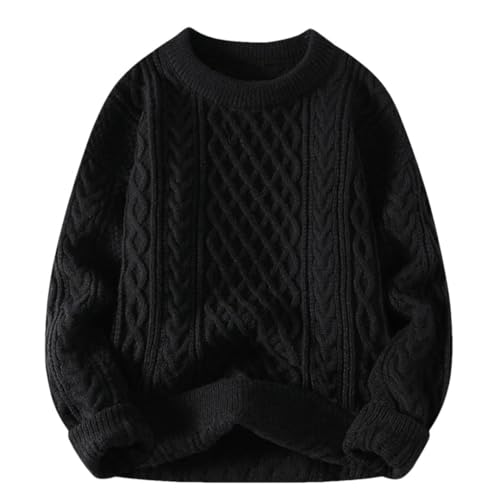 Mens Vintage O Neck Solid Color Knitted Loose Harajuku Retro Knitting Pullover Sweaters