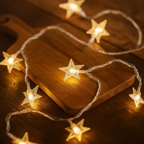 Image of MPROW Star String Lights - 20 LED Yellow Color Hanging Fairy Lights with Waterproof Decorative Lights for Bedroom, Diwali, Christmas, Wedding, and Outdoor Garden