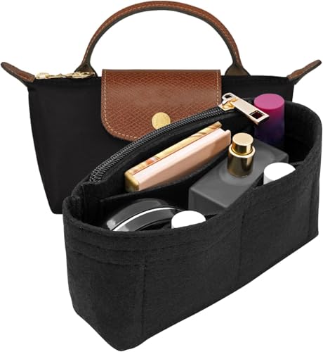 HAEVERAY Mini Organizer Insert,Suitable for Longchamp Le-pliage XS and More,Keeps Tote Handbags Shaped & Neat(Black,Mini)