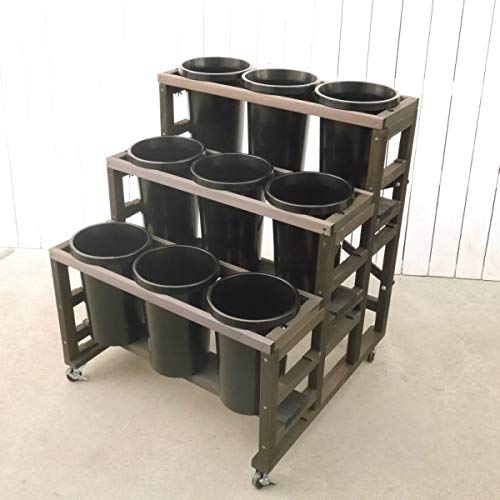 店舗用 木製3段花筒用什器 キャスター付き