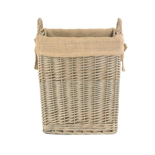 Red Hamper Small Rectangular Hessian Lined Log Basket, Wicker, Brown, H40 x W26 x D34cm