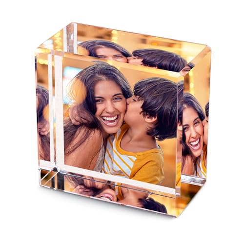 ArtPix 3D Crystal Custom Photo Gift Customized Glass UV Photo Print Block Square Unique Personalized Picture Gifts for Mom Women Man Gift With Your Own Photo (2 x 2)