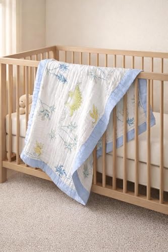 Image of 100% Cotton 6-Layer Muslin Baby Blanket | Super Soft, Breathable & All Seasons Multipurpose Blanket for Babies (Dino)