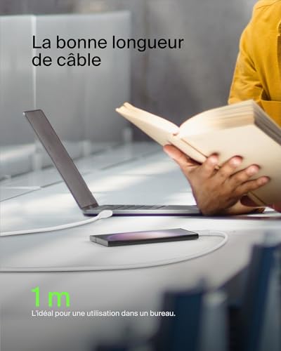 Belkin BoostCharge câble USB-C, câble de recharge USB-C vers USB-A, câble USB Type-C, cable USB C pour iPhone 16, iPhone 15, Samsung Galaxy S24, S23, iPad Pro, Google Pixel, etc., 1 m, blanc