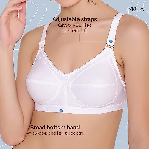 Image of INKURV Full Coverage Cotton Bra for Heavy Bust| Minimizer Bra for Women| Anti-Sagging Breast Lift Up| Non-Wired| Non-Padded Daily Use Bra for Ladies| Combo of 2