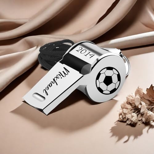 Eiennoai Personalisiertes Trillerpfeife mit Namen für Trainer, Sportpfeife aus Edelstahl mit Lanyard – Geschenk für Trainer, Schiedsrichter, Lehrer