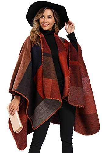 Epsion Women's Color Block Shawl Wrap Plus Size Cardigan Poncho Cape Open Front Long Winter Sweater Coat4