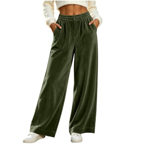 Velvet Pants Women Wide Leg Pleated Pull On Trousers with Pockets Casual - image 1
