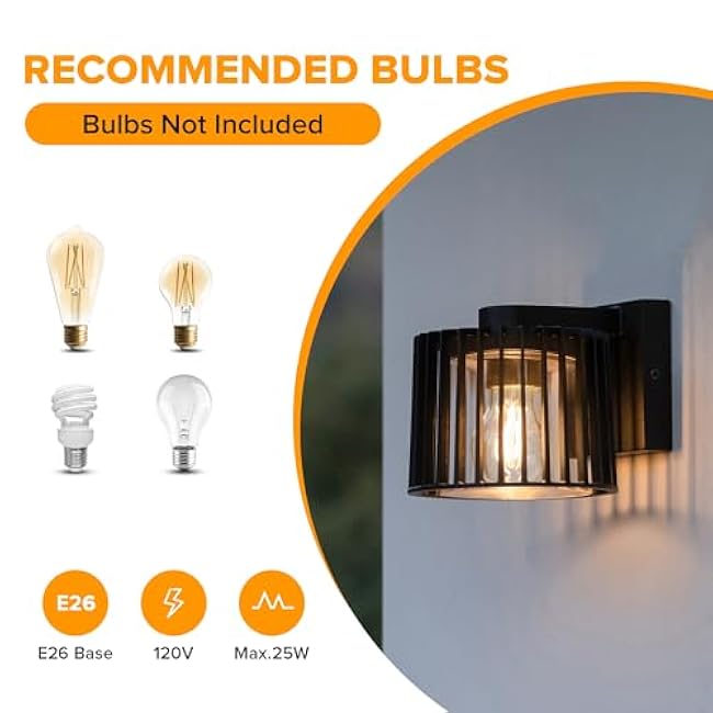LUTEC Outdoor Wall Lantern Wall Sconce Light Fixtures Black Wall Mount Lighting Clear Glass Shade E26 Socket