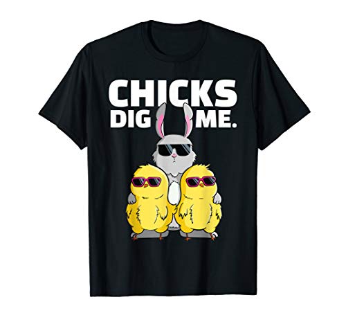 Chicks Dig Me Tshirt Easter Bunny Shirt for Boys Men Dads
