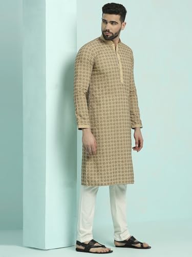 Image of Rajubhai Hargovindas Men's Chikankari Embroidered Cotton Kurta (Ches)