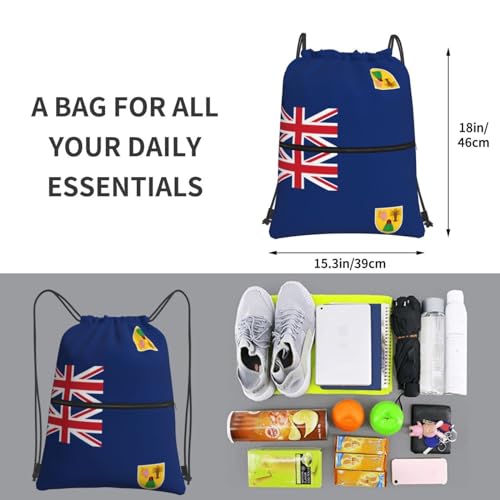 Flag Of The Turks And Caicos Islands Drawstring Zipper Backpack - Versatile, Durable, And Stylish Design For Everyday Use, Black3