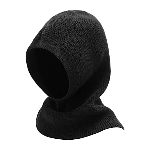 ZLYC Winter Knitted Winter Hat Windproof Hooded Scarf Balaclava Beanie Hat for Women (Solid Black) Cover