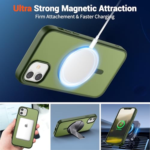 Image of SUPFINE Magnetic for iPhone 12 Mini Case & iPhone 13 Mini Case (Compatible with MagSafe) (Military Grade Drop Protection) Slim Translucent Matte Shockproof Phone Cover,Cangling Green