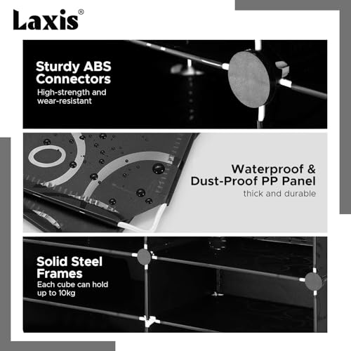 Image of LAXIS 5 Shelf Shoe Rack with 5 Doors, Magnets, 5 Hook Steel Holder & Wooden Hammer for Home Storage PP Plastic Organizer with Metal Door Frame to Cover Chappal Slipper