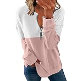 Sweatshirt Damen Langarm Damen Oberteile Langarmshirts Casual Pullover Bluse Sweatshirt Oberteil Tops Einfarbig mit Spitzenarm Tops Pulli Rundhals Shirts