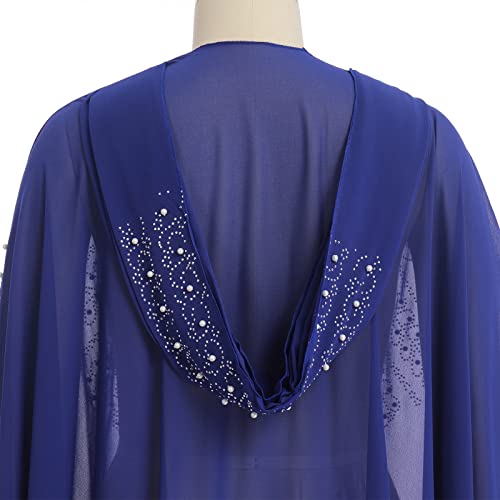 Image of OBEEII Muslim Dress for Women Loose Batwing Sleeved Hooded Beaded Embroidery Long Abaya Dress Kaftan Abayas Islamic Robe