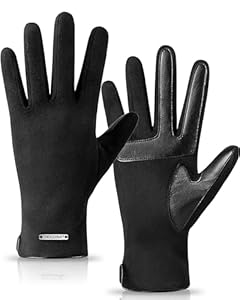 HOLDINA Damen Winter Handschuhe Warm, Touchscreen mit Rutschfestem Leder, Damen Handschuhe mit Fleece Gefüttert (Schwarz-M)