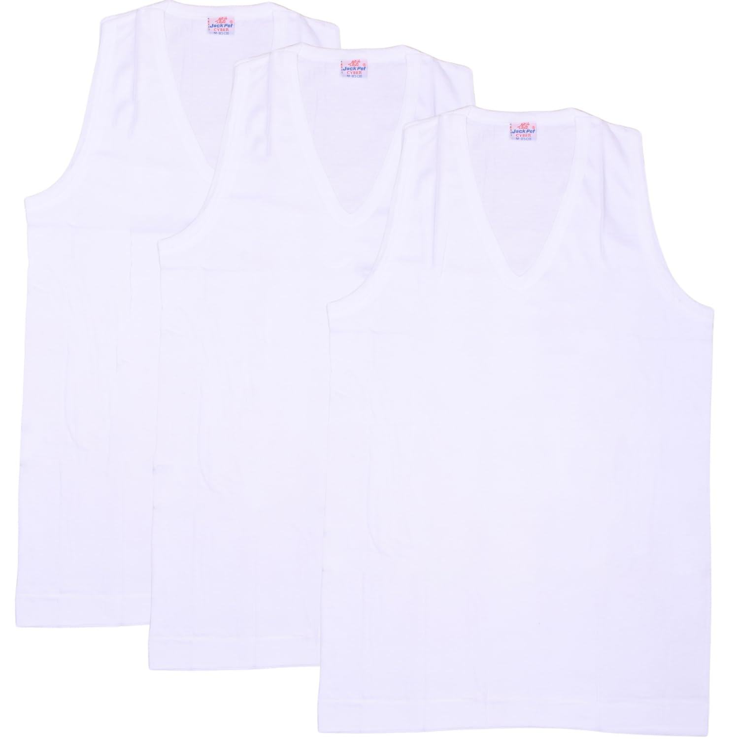 jack pot Men’s 3 Pieces Combo Set Cyber V Neck White Cotton Sleeveless Vest | V Neck Basic Vest Available in 80cm, 85cm, 90cm, 95cm, 100cm Sizes-picture-16