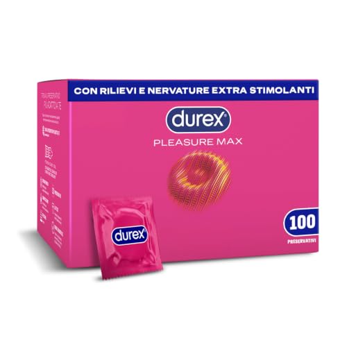 Durex Pleasuremax, Preservativi con Rilievi e Nervature, Formato Convenienza, 100 Profilattici
