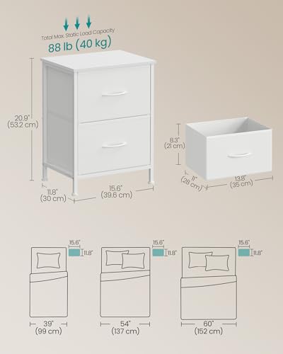 Image of SONGMICS BELLAH Collection - Night Stand with 2 Drawers, Bedside Table, Side End Table, Nightstand for Bedroom, Modern, Cloud White and Snow White ULGS312W01S