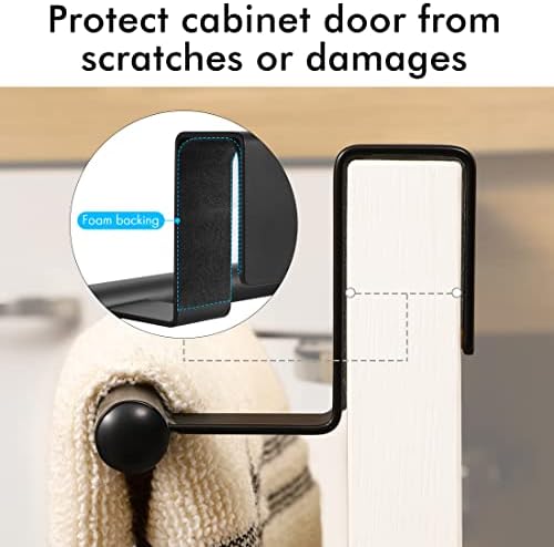 KES Over Door Towel Rail, Kitchen Towel Holder for Cupboard Drawer Cabinet, No Drilling Tea Towel Rail Matte Black 2 Pack, KTH500S26-BK-P2
