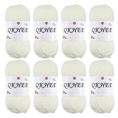 Image of Yarn for Crocheting and Knitting 8 * 1.76 Oz (50G) /195yd, Fine /Fingering Weight (1), 60% Cotton 40% Acrylic Soft Yarn kit for Making Granny Squares and amigurumi (MilkyWhite)