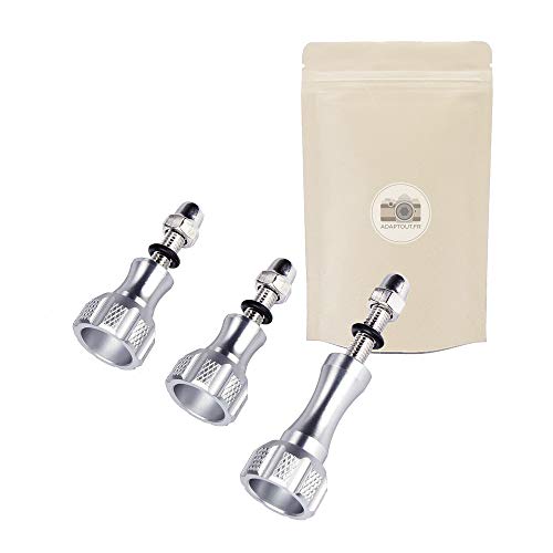 Adaptout Kit de 3 Vis Gopro Gris en Aluminium Metal 2 Courtes 1 Longue avec Ecrou Vis de Serrage Accessoire pour SJCAM Go Pro Hero 7/6/5/4/3+/3/2/1 Marque FRANÇAISE