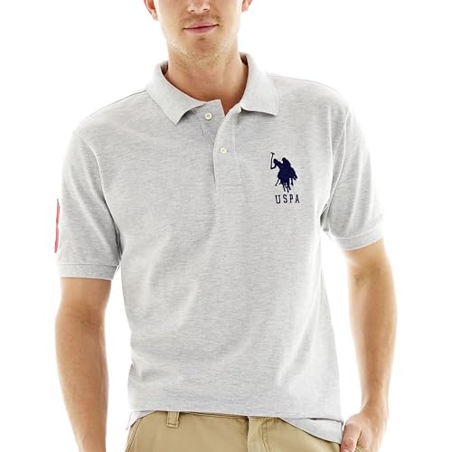 U.S. Polo Assn. Men's Solid Pique Polo Shirt, Light Heather Gray, L