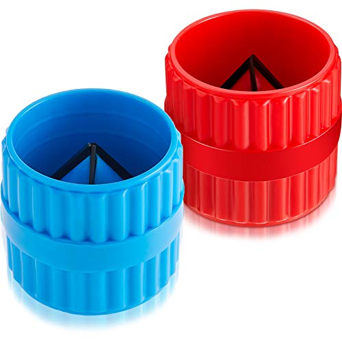 2 Pieces Inner-Outer Reamer Pipe and Tube Deburring Reamer Tubing Chamfer Tool for PVC PPR Copper Brass Aluminum Pipes (Red, Blue)