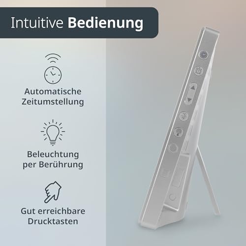 ADE Digitale Funkuhr mit großem XL-Display | Kalender | mit Temperaturanzeige & Hygrometer | Wanduhr | Funkwecker mit 2 Weckzeiten und Schlummerfunktion | Silber
