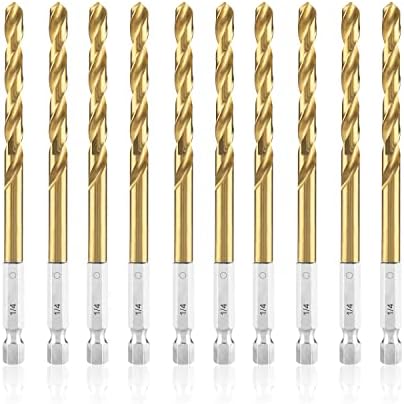 amoolo 1/4 Impact Drill Bit Sets, 10Pcs Titanium HSS Twist Hex Shank Drill Bit Set for Metal, Steel, Wood, Plastic, Quick Change Design