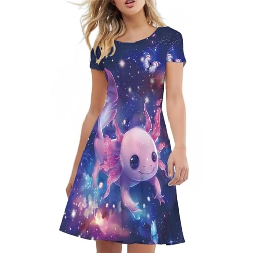 Image of HUGS IDEA Womens Puffy Swing Midi Dress Round Neck Short Sleeve Party A-Line Dresses