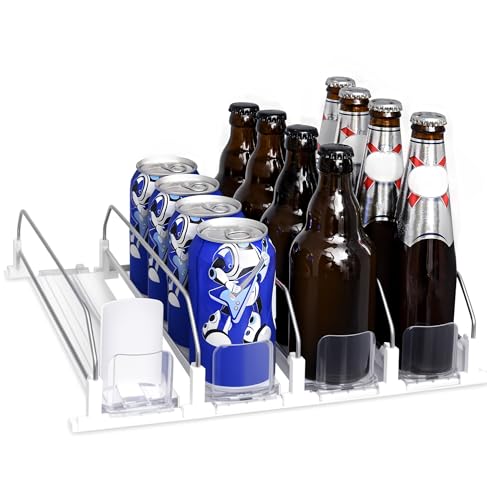 Aurinovellia Organisateur Frigo, 4 Rangées Distributeur Canette Rangement Canette Frigo GlissièRe Ajustable, Distributeur Boisson Frigo, 31cm Profondeur, pour 16...