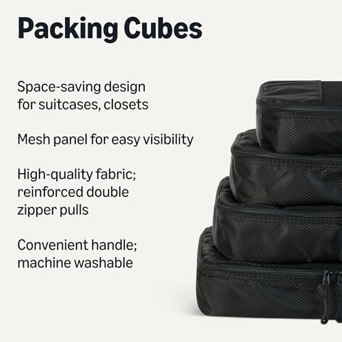 Amazon Essentials 4-Piece Packing Cubes Travel Accessories Set, Luggage Organizer with Double Zipper, Mesh Top, 100% Polyester, Medium, Black (Previously Amazon Basics) by Amazon Essentials - Image 2