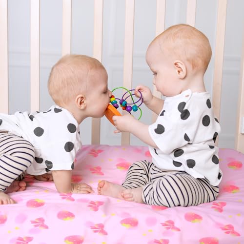 Image of UOMNY Crib Sheet,Strawberry Bow Crib Sheets Baby Sheet for Standard Crib and Toddler Mattresses Nursery Bedding Sheet Crib Mattress Sheets for Boys and Girls 1 Pack Toddler Sheet