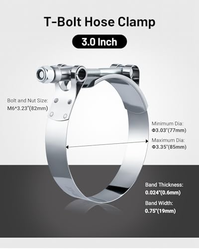 Image of EVIL ENERGY 3 Inch T-Bolt Hose Clamps, Stainless Steel 304 Turbo Intake Clamps, 77-85mm Adjustable Range for 3 inch Hose ID, Intercooler Radiator Pipe Clamps for Silicone Coolant Hoses, 4PCS