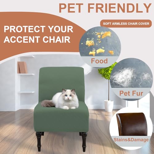 Image of Eco-Ancheng Armless Chair Slipcover Removable Armless Accent Chairs Covers Washable Armless Slipper Chair Slipcover Printed Armless Chair Furniture Protector Covers for Living Dining Room Hotel