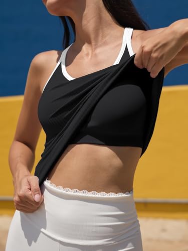 Image of ATTRACO Ribflex Ribbed Workout Tank Tops for Women with Built in Bra Racerback Scoop Neck Athletic Top